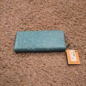 Patricia Nash Turquoise Floral Embossed Zip Wallet